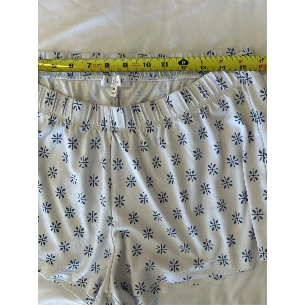LAKE Pajamas Womens XL Pima Cotton Long-Short Set White Blue Floral Starburst - Picture 8 of 10